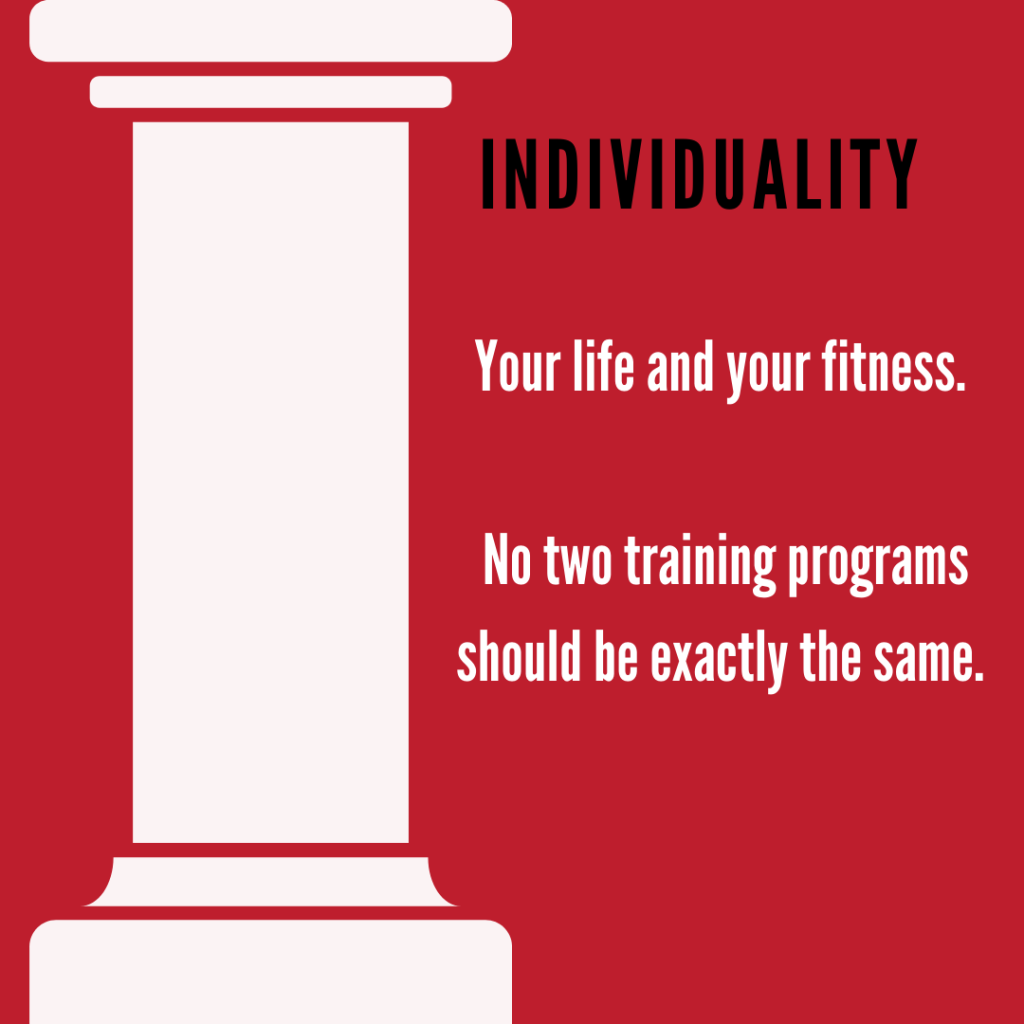 individuality - your life and your fitness, no two training programs should be exactly the same