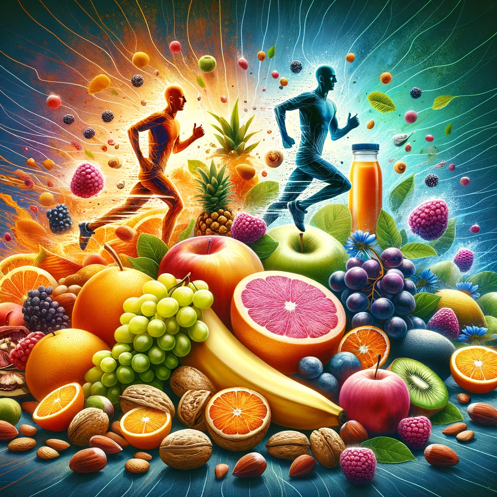 fresh fruits with colorful runners in the background